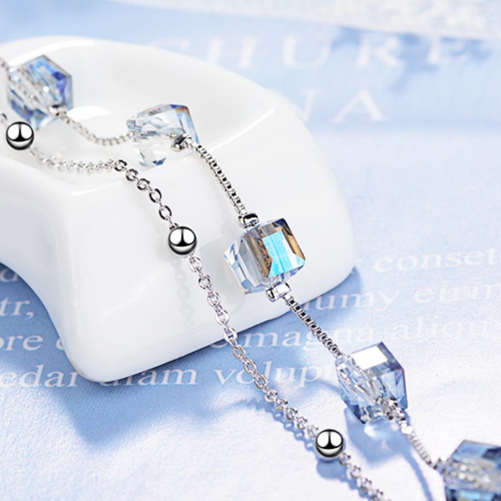 NEW 925 Sterling Silver Crystal Cube Bracelet - Picture 2 of 8